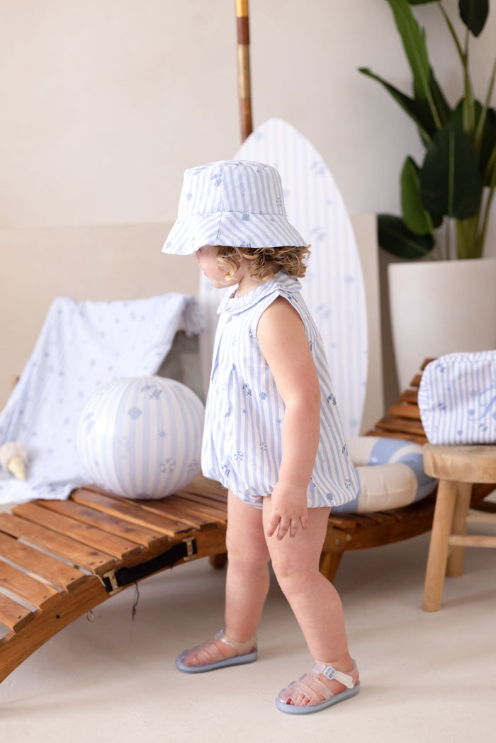 Boys Blue Personalised Beach Bebé Romper