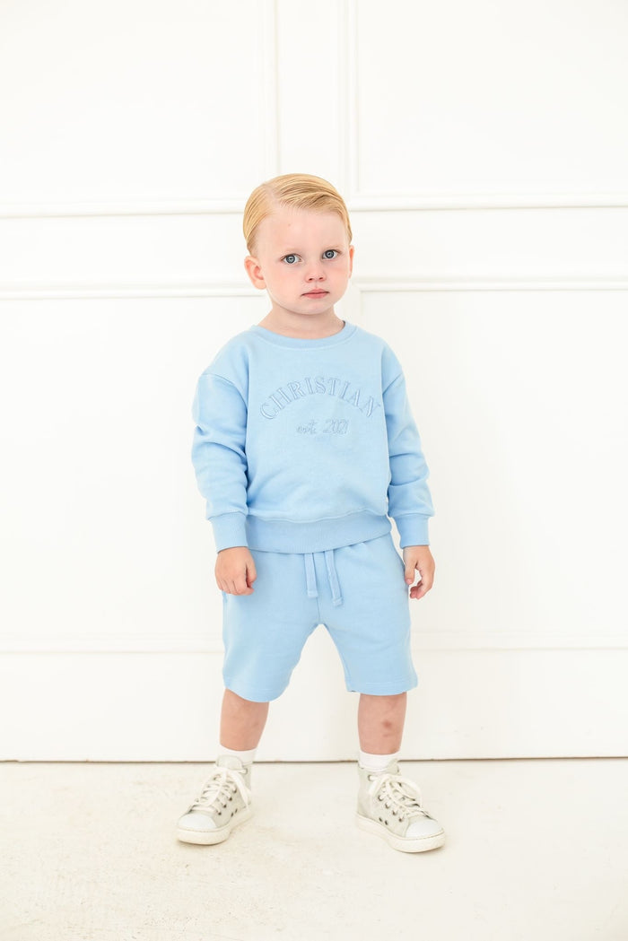 Boys Blue Personalised Est Sweater and Short Set