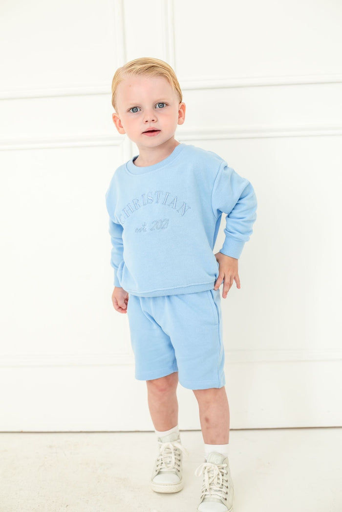 Boys Blue Personalised Est Sweater and Short Set
