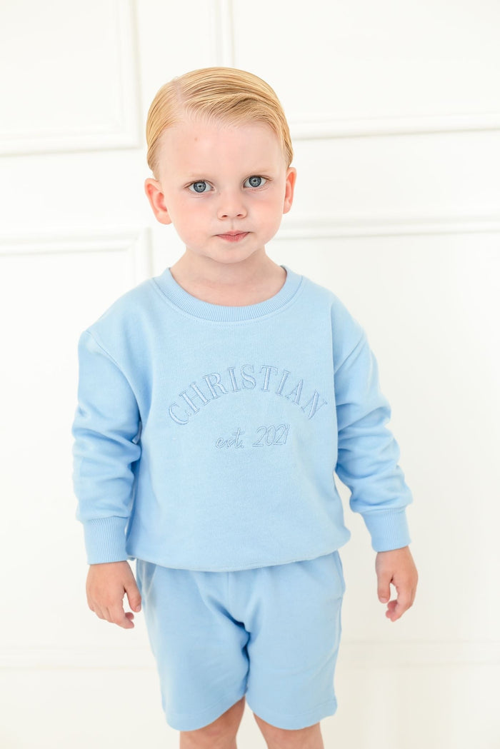 Boys Blue Personalised Est Sweater and Short Set