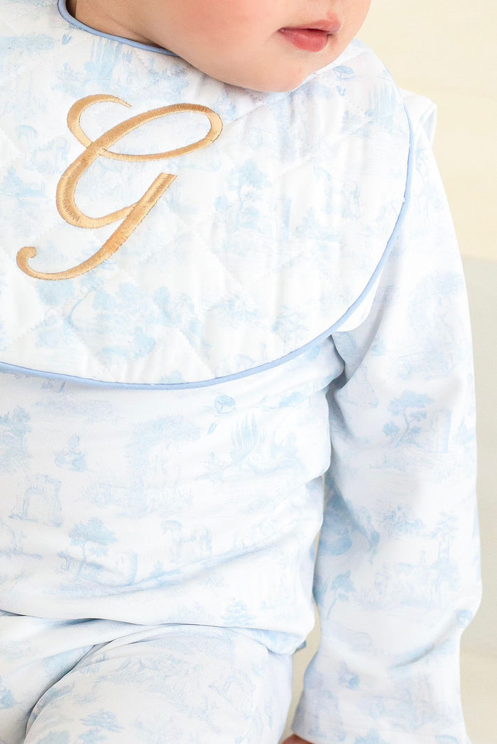 Boys Blue Personalised French Toile Bib