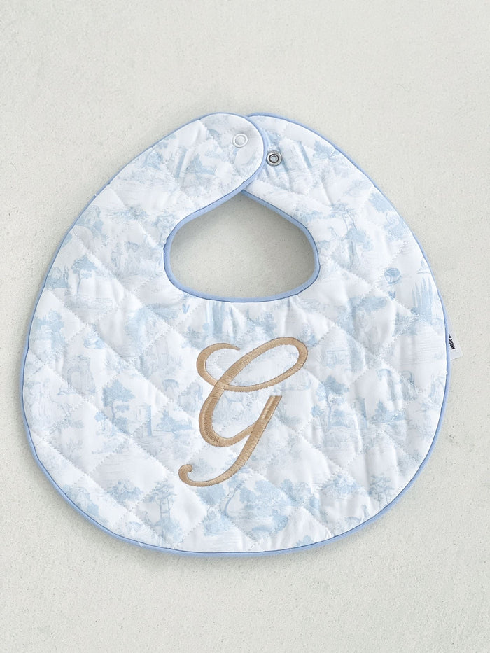 Boys Blue Personalised French Toile Bib