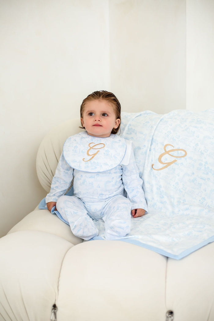 Boys Blue Personalised French Toile Extra Large Cord Blanket