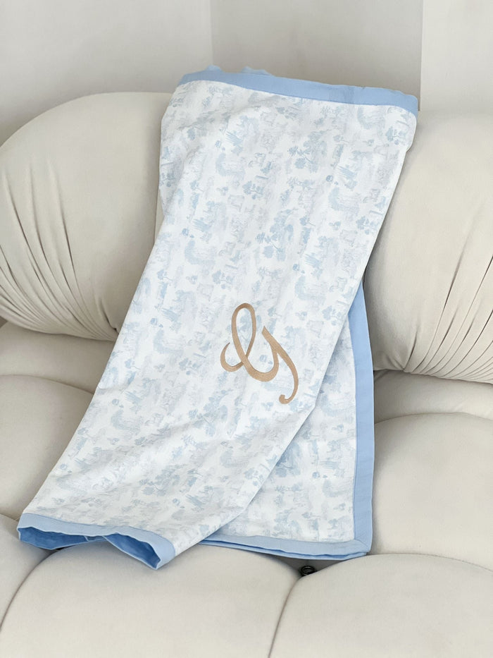Boys Blue Personalised French Toile Extra Large Cord Blanket