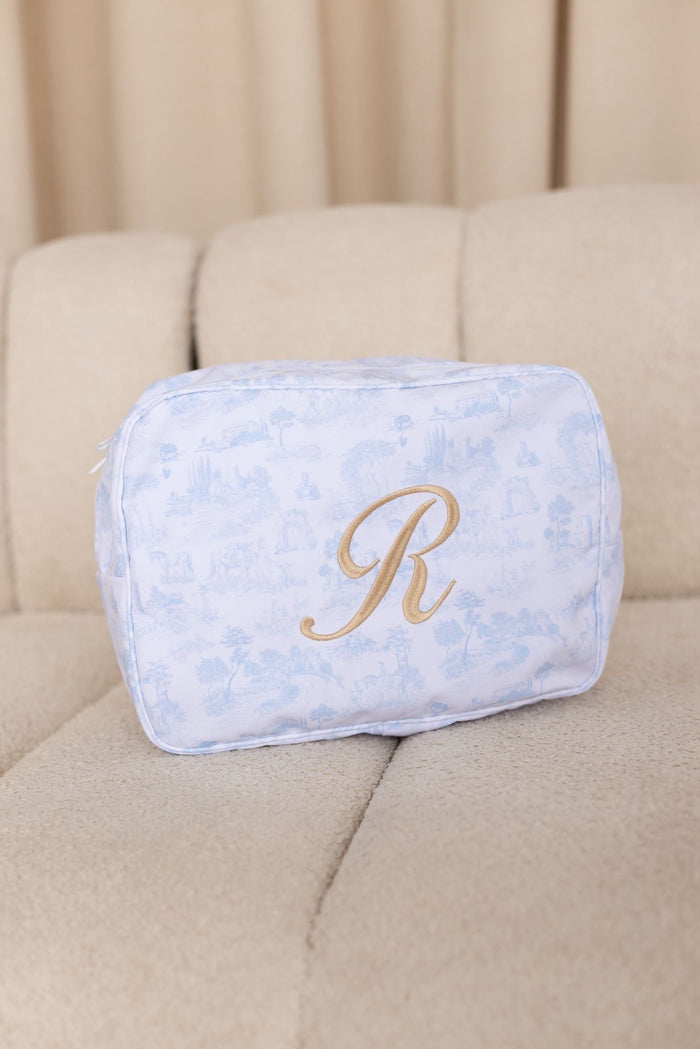 Boys Blue Personalised French Toile Large Pouch