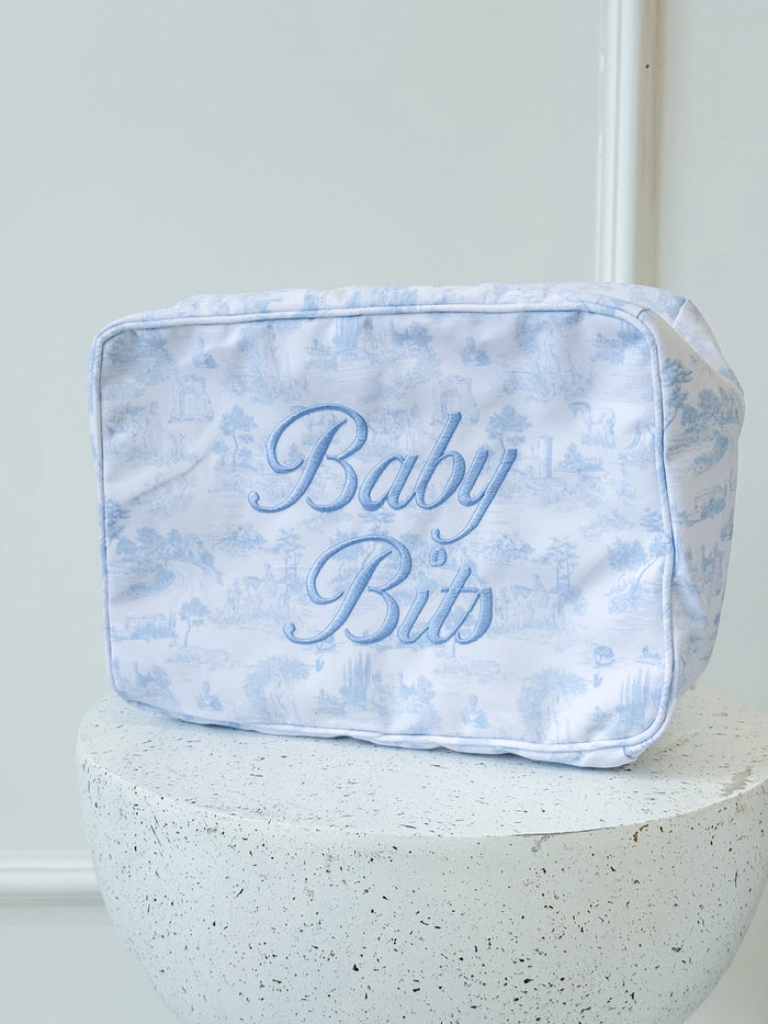 Boys Blue Personalised French Toile Large Pouch