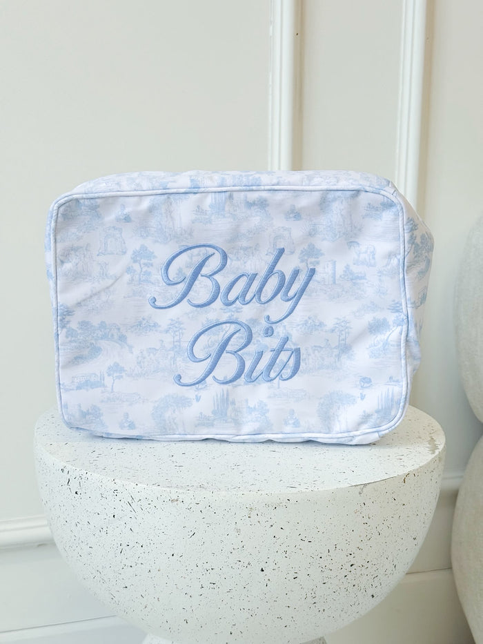 Boys Blue Personalised French Toile Large Pouch