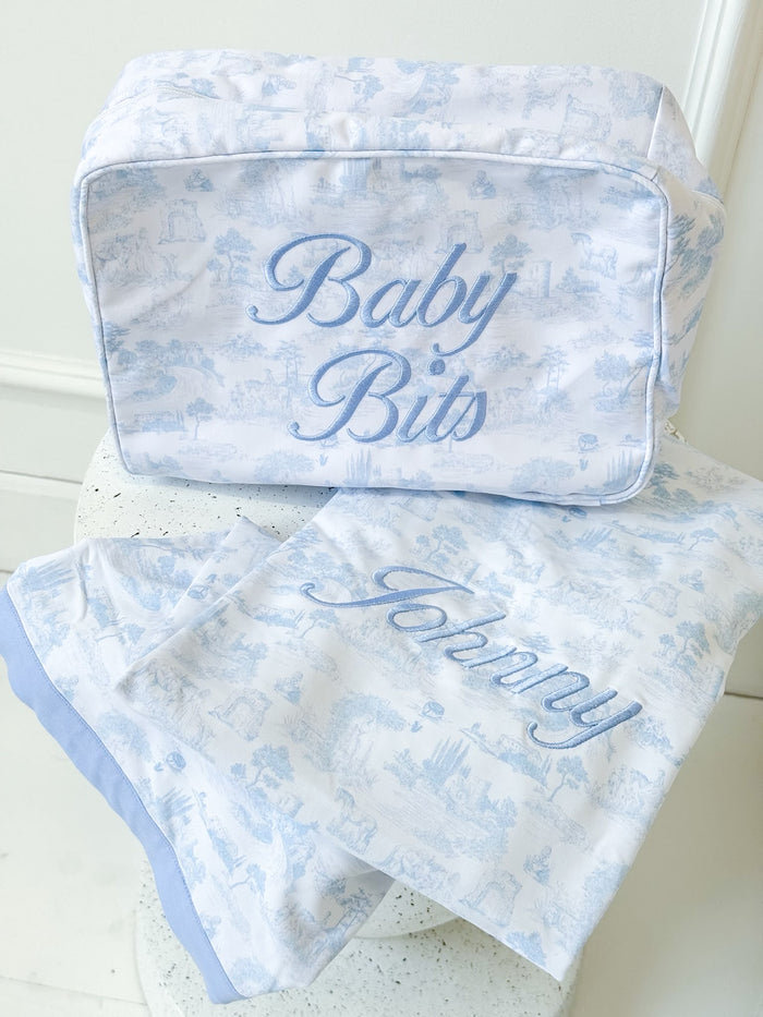 Boys Blue Personalised French Toile Large Pouch