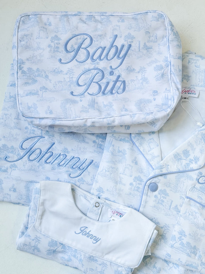 Boys Blue Personalised French Toile Large Pouch