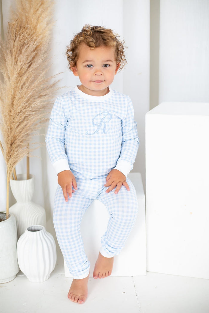 Boys Blue Personalised Gingham Dreams Set