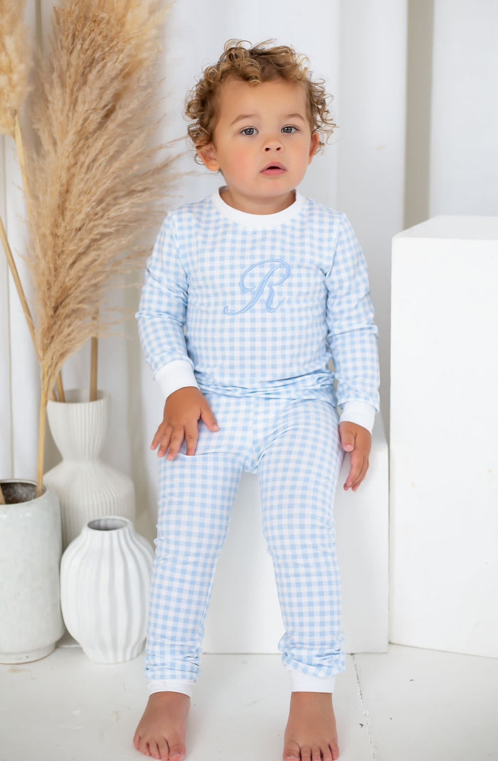 Boys Blue Personalised Gingham Dreams Set