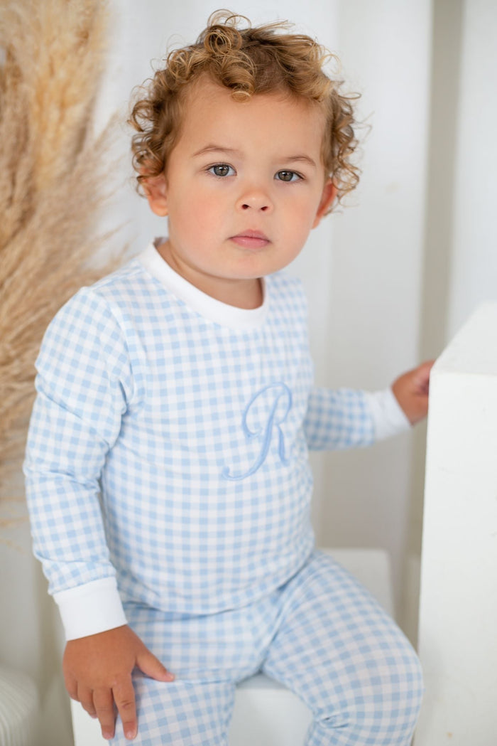 Boys Blue Personalised Gingham Dreams Set
