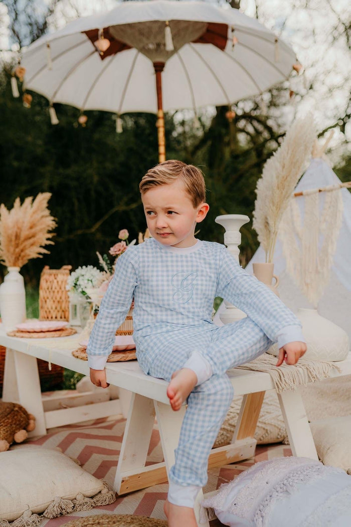 Boys Blue Personalised Gingham Dreams Set