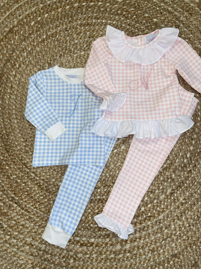 Boys Blue Personalised Gingham Dreams Set