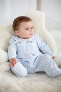 Boys Blue Personalised Gingham Dreams Smocked baby grow