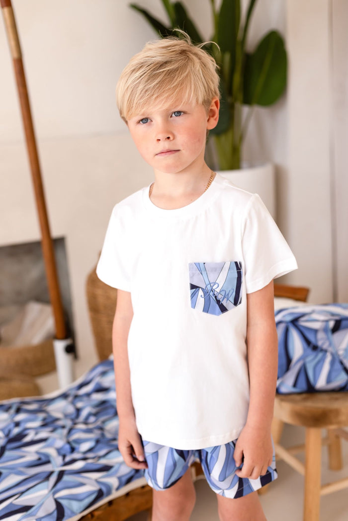 Boys Blue Personalised Riviera Muse Pocket T-Shirt