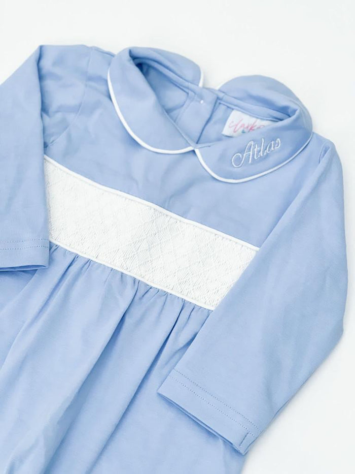 Boys Blue Personalised Smocked Baby Grow