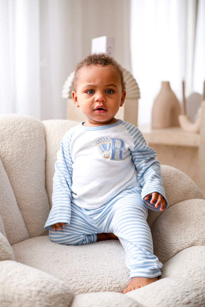 Boys Blue Personalised Stripe Hot Air Balloon Pyjamas