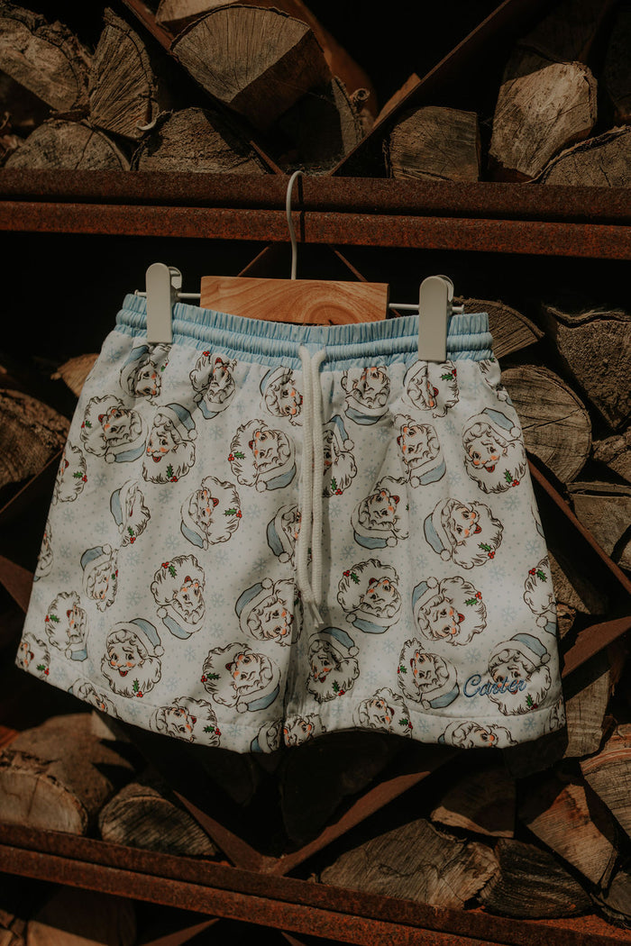 Boys Blue Santa Print Swimshorts