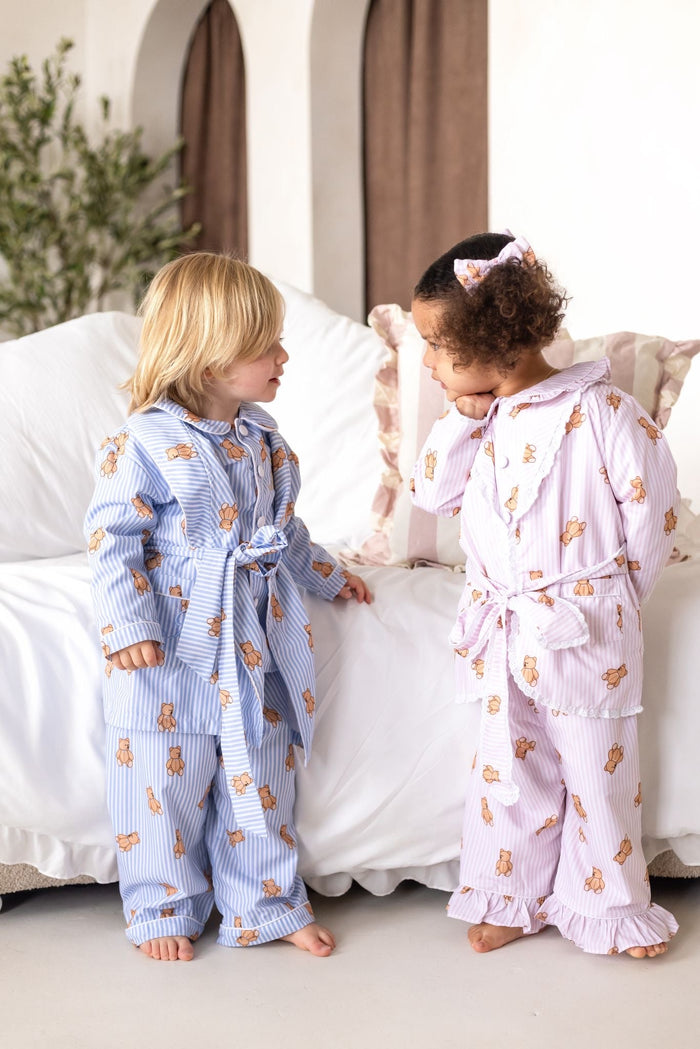 Boys Blue Stripe Personalised Teddy Bear Dressing Gown