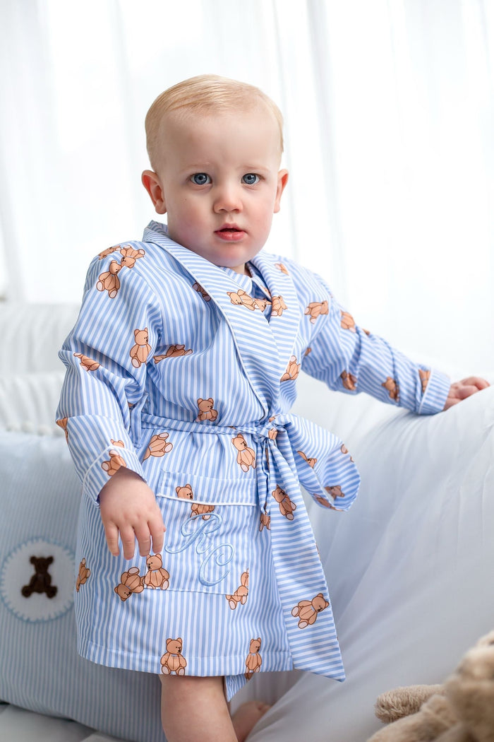 Boys Blue Stripe Personalised Teddy Bear Dressing Gown