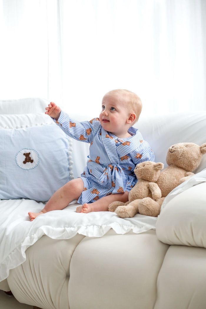 Boys Blue Stripe Personalised Teddy Bear Dressing Gown