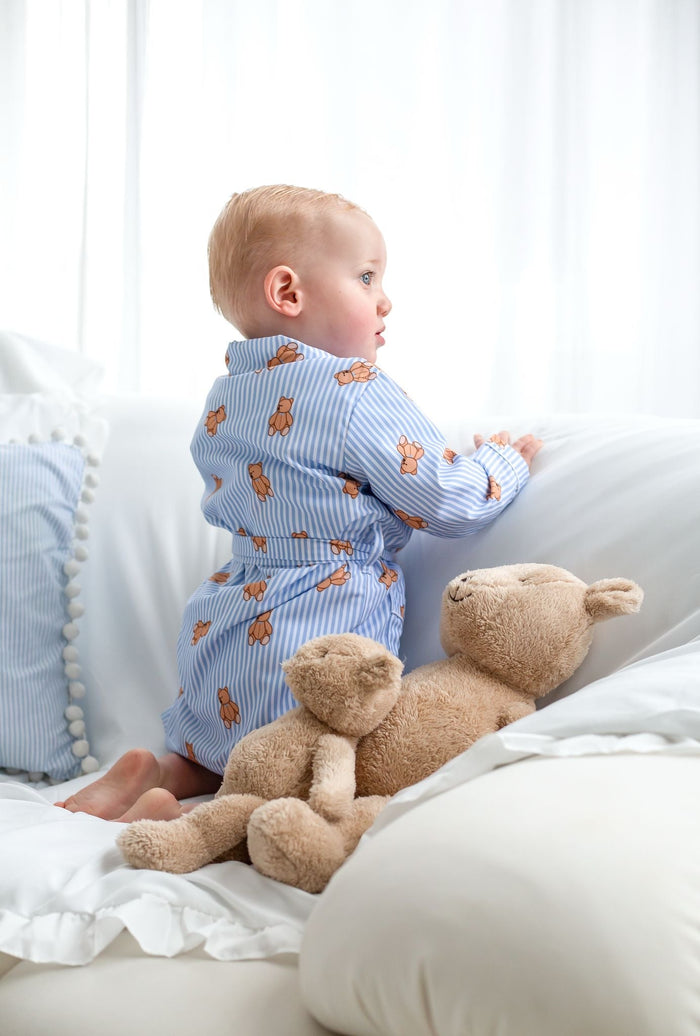 Boys Blue Stripe Personalised Teddy Bear Dressing Gown