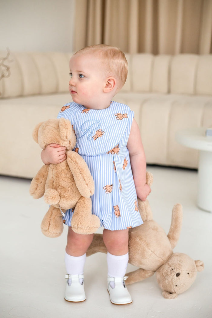 Boys Blue Stripe Teddy Bear Bib