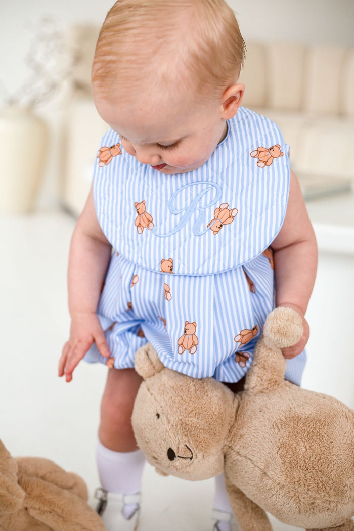 Boys Blue Stripe Teddy Bear Bib