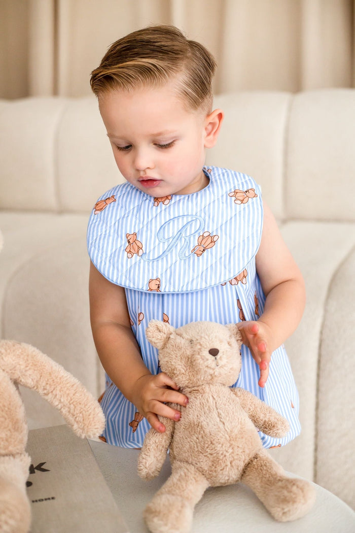 Boys Blue Stripe Teddy Bear Bib