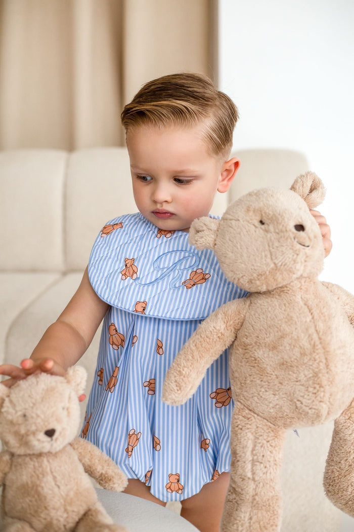 Boys Blue Stripe Teddy Bear Bib