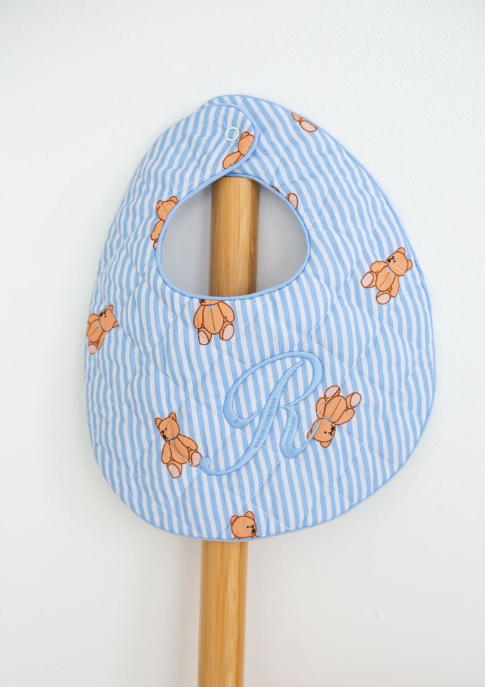 Boys Blue Stripe Teddy Bear Bib