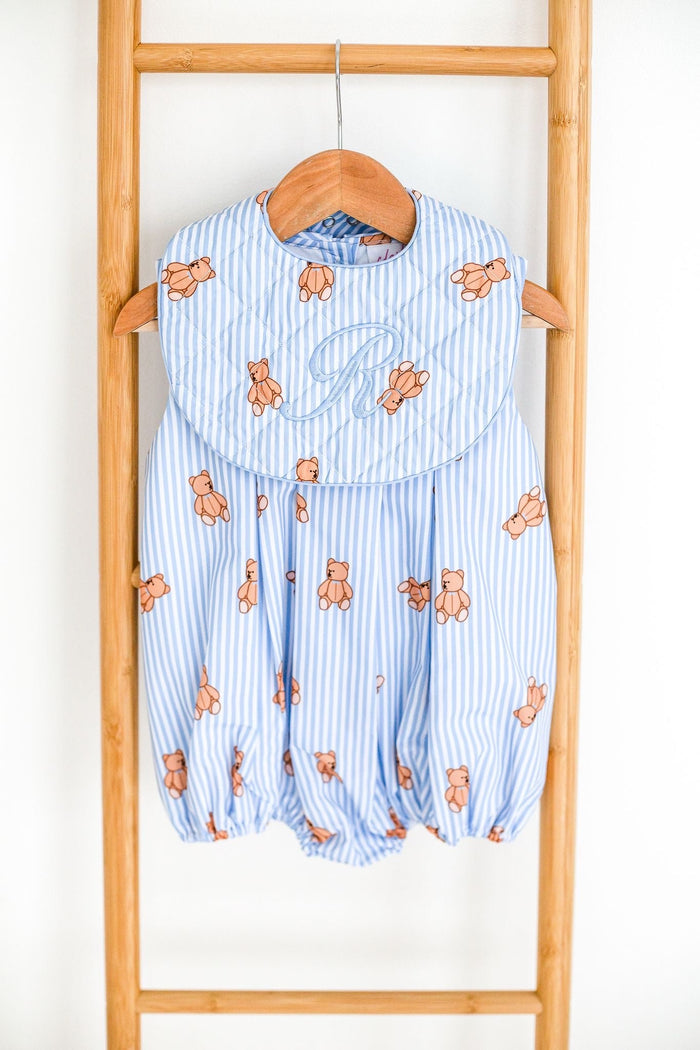 Boys Blue Stripe Teddy Bear Bib