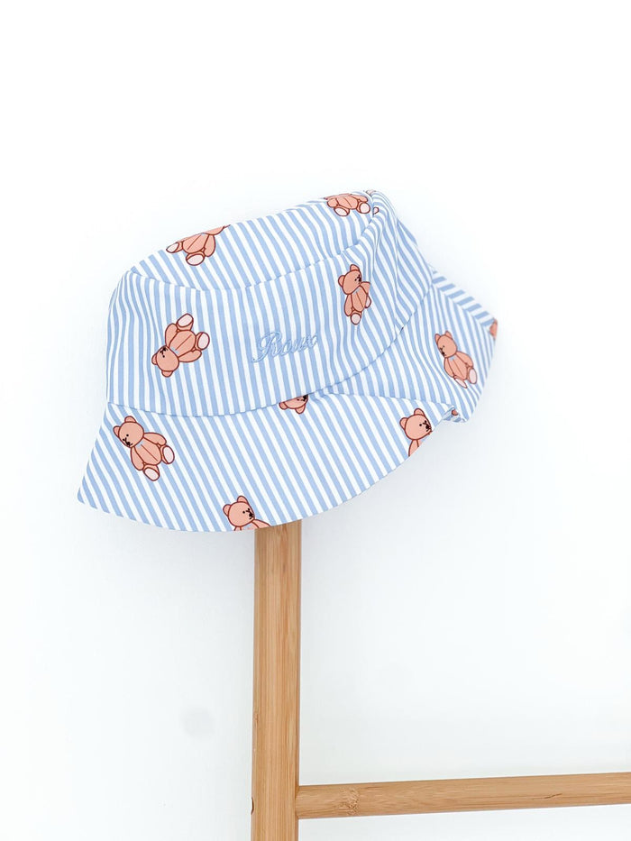Boys Blue Stripe Teddy Bear Bucket Hat