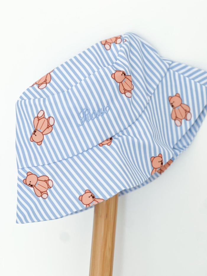 Boys Blue Stripe Teddy Bear Bucket Hat