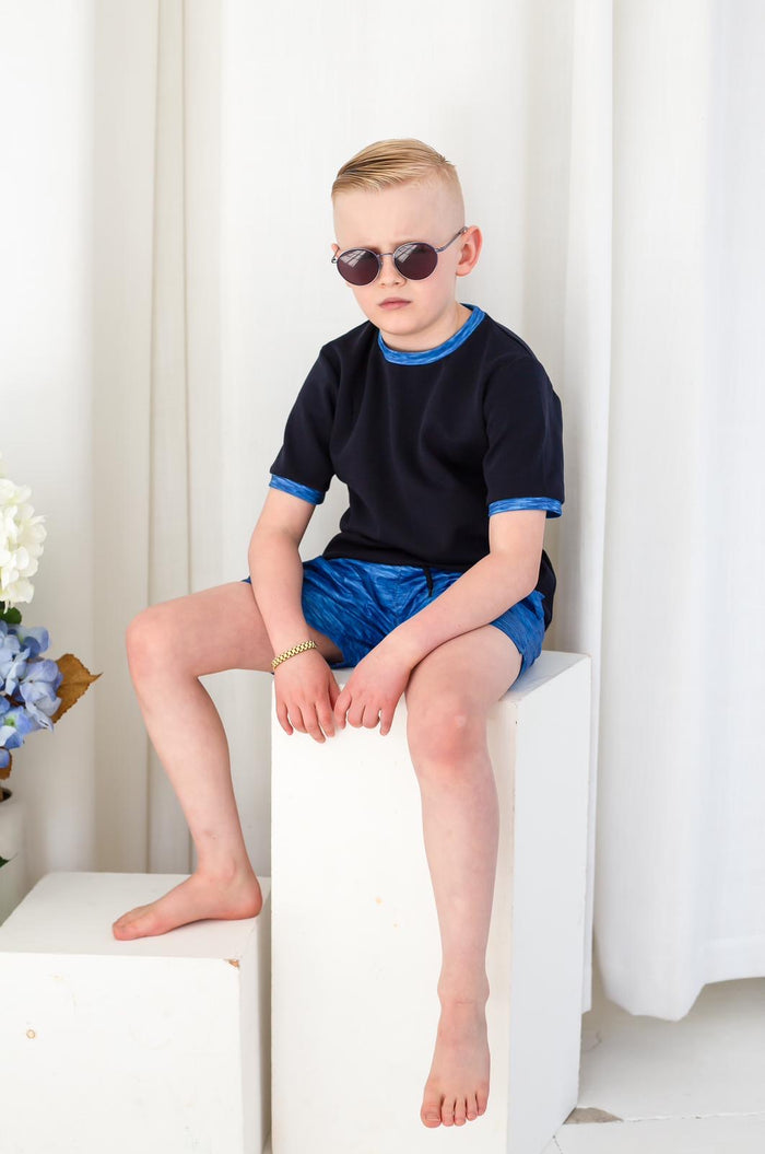 Boys Blue Textured Swimshorts
