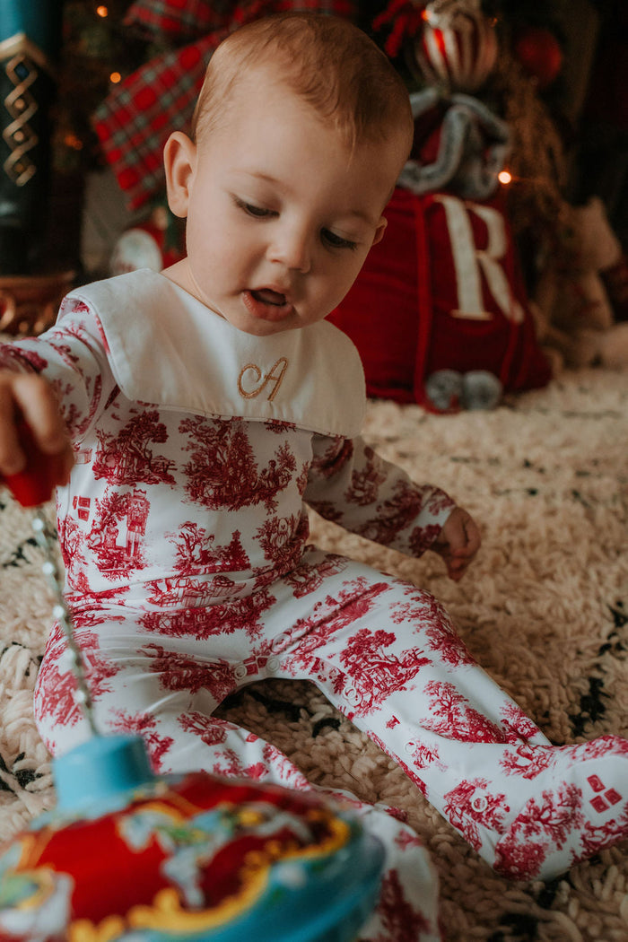Boys Burgundy Teddy Toile Babygrow