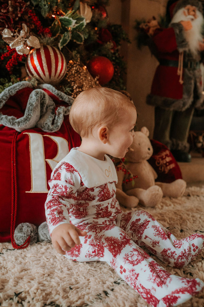 Boys Burgundy Teddy Toile Babygrow