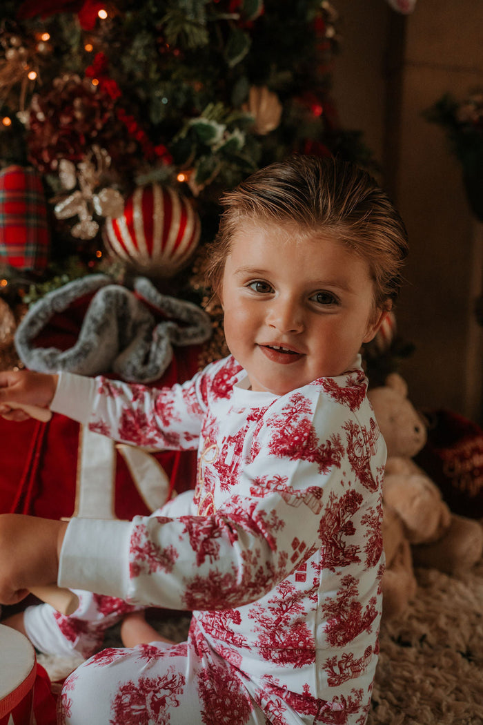 Boys Burgundy Teddy Toile Pyjamas
