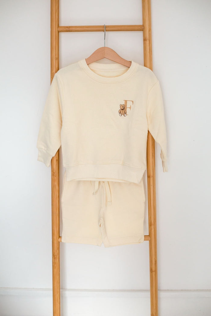 Boys Buttercream Personalised Teddy Sweater and Short Set