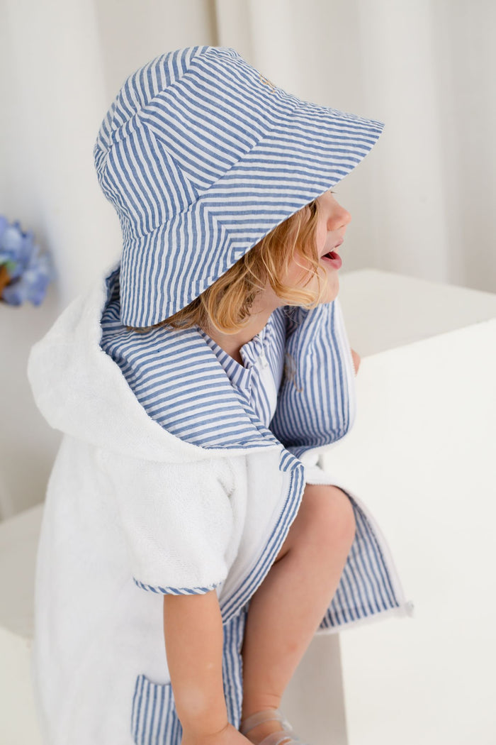 Boys Dark Blue Stripe Towelling Coverup