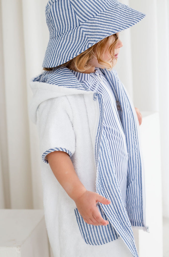 Boys Dark Blue Stripe Towelling Coverup