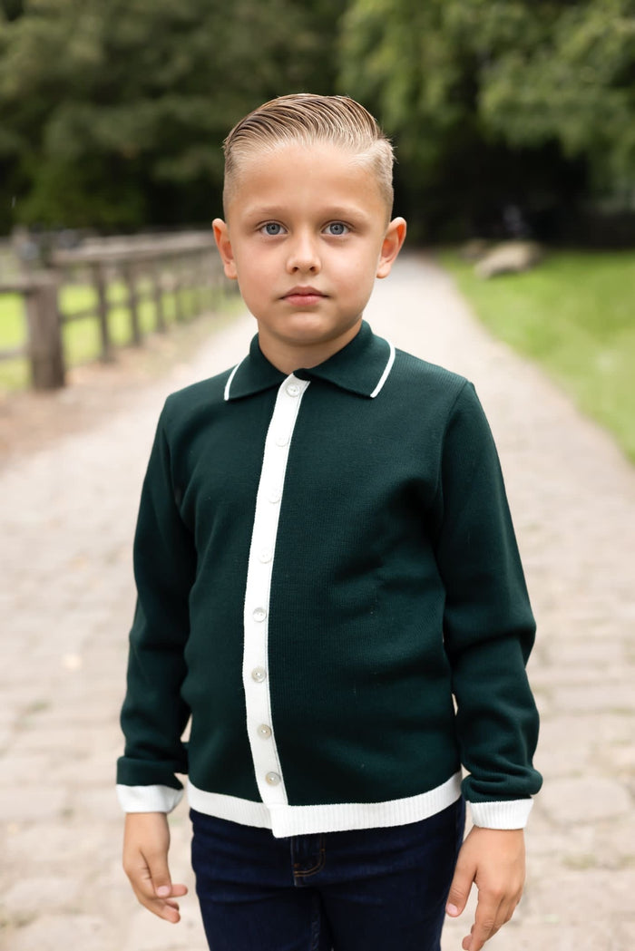 Boys Emerald Knitted Button Down Top