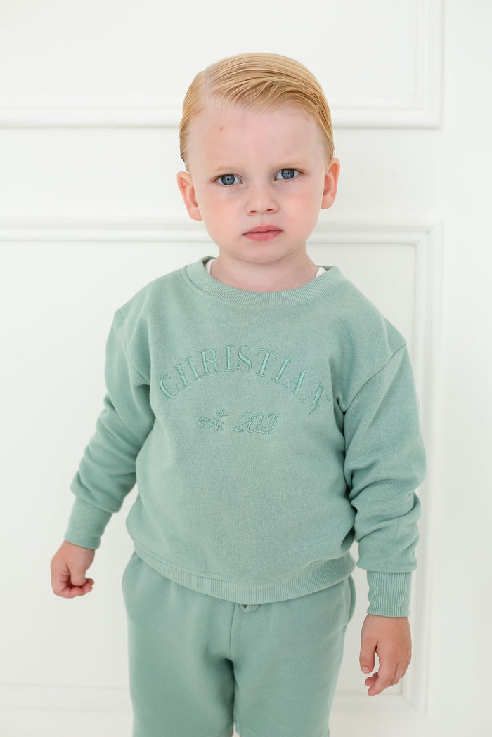 Boys Green Personalised Est Sweater and Short Set
