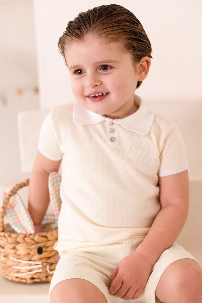 Boys Lemon Polo and Stripe Short Set