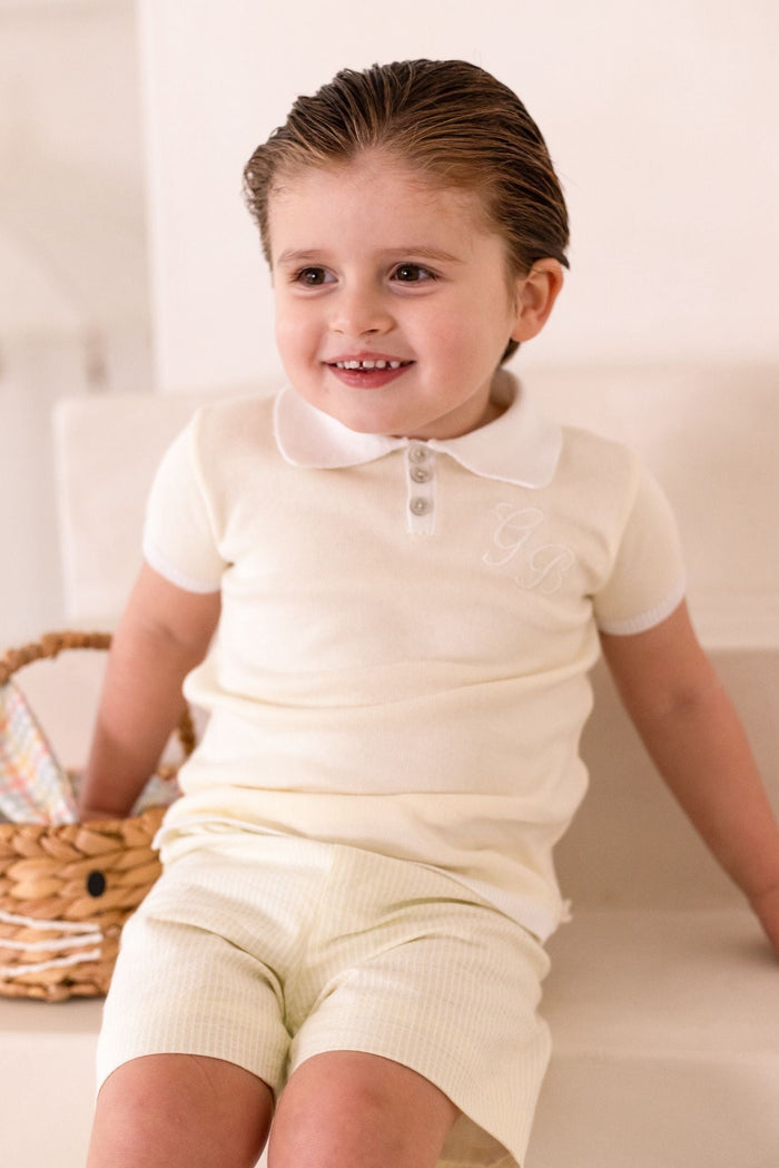 Boys Lemon Polo and Stripe Short Set