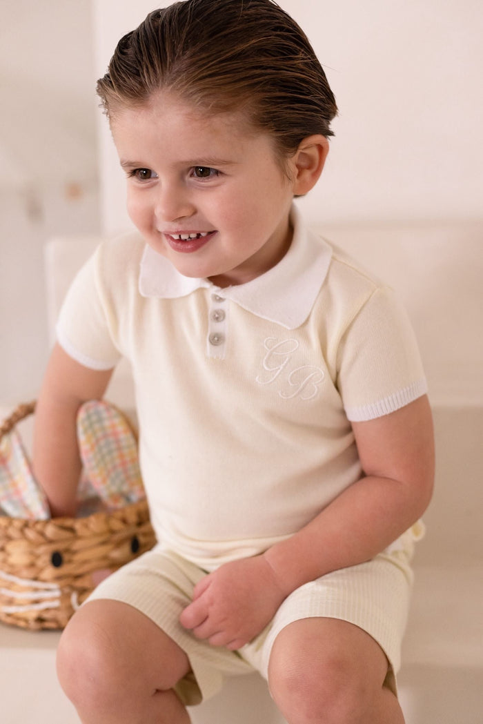 Boys Lemon Polo and Stripe Short Set