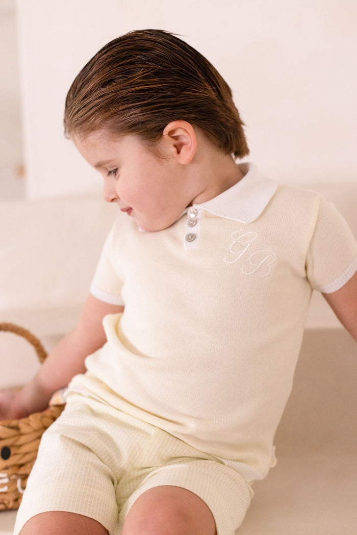 Boys Lemon Polo and Stripe Short Set