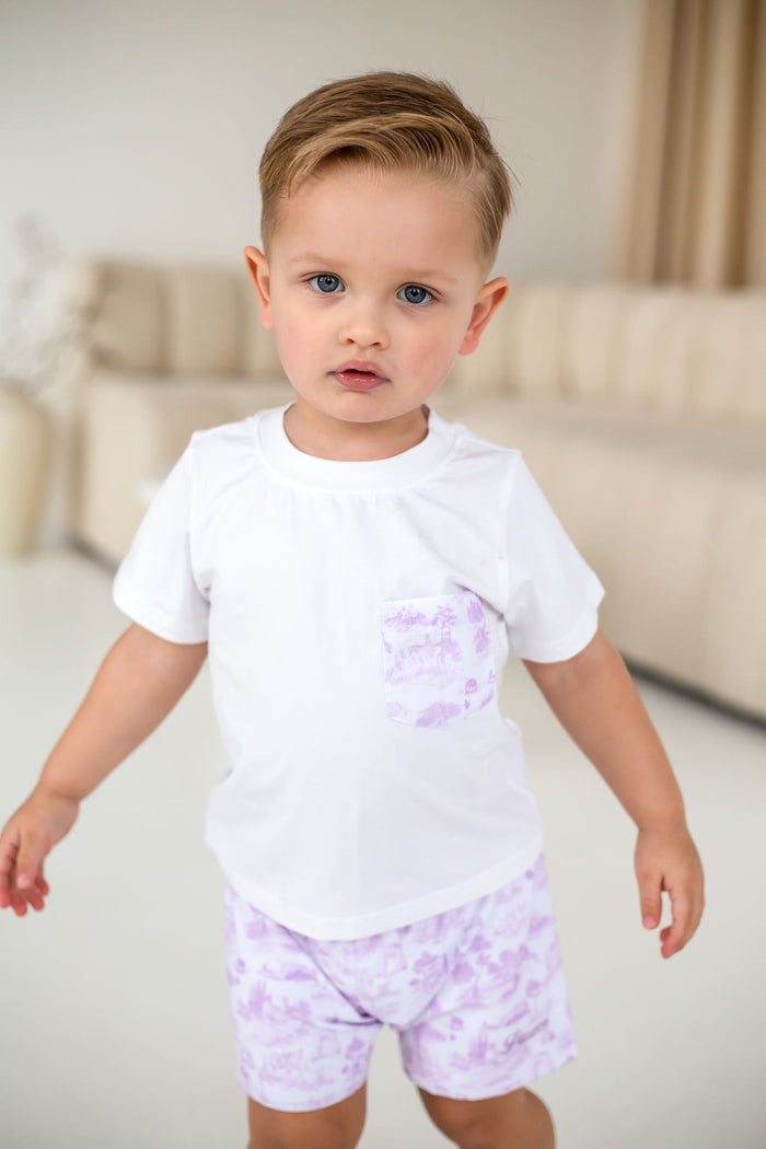 Boys Lilac Toile Pocket T-Shirt