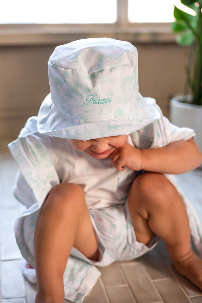 Boys Mint Toile Bucket Hat